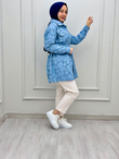 0232-Çiçek Pullu Denim Ceket-Açık Mavi