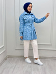 0232-Çiçek Pullu Denim Ceket-Açık Mavi