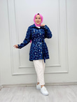 0232-Çiçek Pullu Denim Ceket-Koyu Mavi
