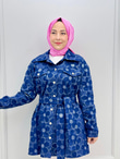 0232-Çiçek Pullu Denim Ceket-Koyu Mavi
