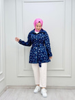 0232-Çiçek Pullu Denim Ceket-Koyu Mavi