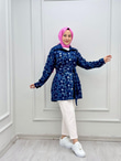0232-Çiçek Pullu Denim Ceket-Koyu Mavi