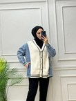 0440-Peluş Detaylı Denim-Ekru