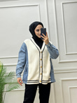 0440-Peluş Detaylı Denim-Ekru