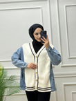 0440-Peluş Detaylı Denim-Ekru