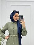 0513-Elegant Elbise-Yağ Yeşili