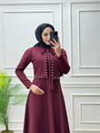 0886-İncili Elbise-Bordo