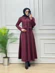 0886-İncili Elbise-Bordo
