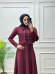 0886-İncili Elbise-Bordo