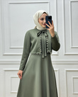 0886-İncili Elbise-Haki