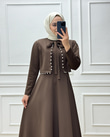 0886-İncili Elbise-Kahverengi