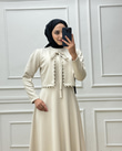 0886-İncili Elbise-Krem
