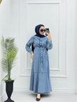0921-Denim Elbise-Mavi
