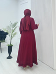 0924-Müslin Maxi Elbise-Bordo