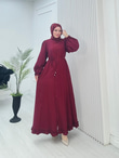 0924-Müslin Maxi Elbise-Bordo