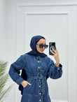 0927-Linda Denim Elbise-Koyu Mavi