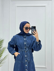 0927-Linda Denim Elbise-Koyu Mavi