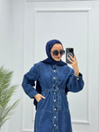 0927-Linda Denim Elbise-Koyu Mavi