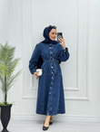 0927-Linda Denim Elbise-Koyu Mavi