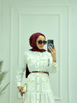 0983-Yazlık Denim Elbise-Beyaz