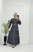 0983-Yazlık Denim Elbise-Gri
