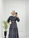 0983-Yazlık Denim Elbise-Gri