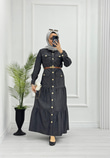 0983-Yazlık Denim Elbise-Gri