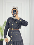 0983-Yazlık Denim Elbise-Gri