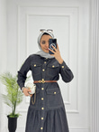 0983-Yazlık Denim Elbise-Gri