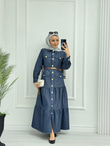 0983-Yazlık Denim Elbise-Mavi