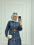 0983-Yazlık Denim Elbise-Mavi