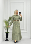 0983-Yazlık Denim Elbise-Yeşil