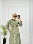 0983-Yazlık Denim Elbise-Yeşil