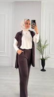 1053-Yelek Takım-Koyu Kahverengi