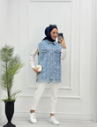 1066-Denim Yelek-Açık Mavi