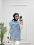 1066-Denim Yelek-Açık Mavi