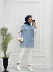 1066-Denim Yelek-Açık Mavi