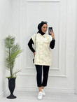 1066-Denim Yelek-Beyaz
