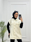 1066-Denim Yelek-Beyaz