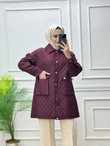 1129-Kapitone Uzun Ceket-Bordo