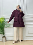 1129-Kapitone Uzun Ceket-Bordo