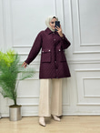 1129-Kapitone Uzun Ceket-Bordo