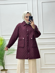 1129-Kapitone Uzun Ceket-Bordo