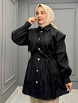 1200-Pelerin Detaylı Trençkot-Siyah