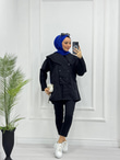 1234-Büzgülü Trençkot-Siyah