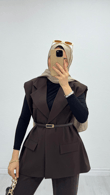 1287-Blazer Ceket-Koyu Kahverengi