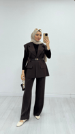 1287-Blazer Ceket-Koyu Kahverengi