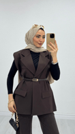 1287-Blazer Ceket-Koyu Kahverengi