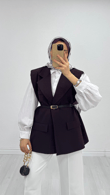 1287-Blazer Ceket-Mürdüm
