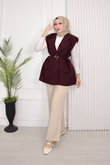1287-Vatkalı Blazer Yelek-Bordo